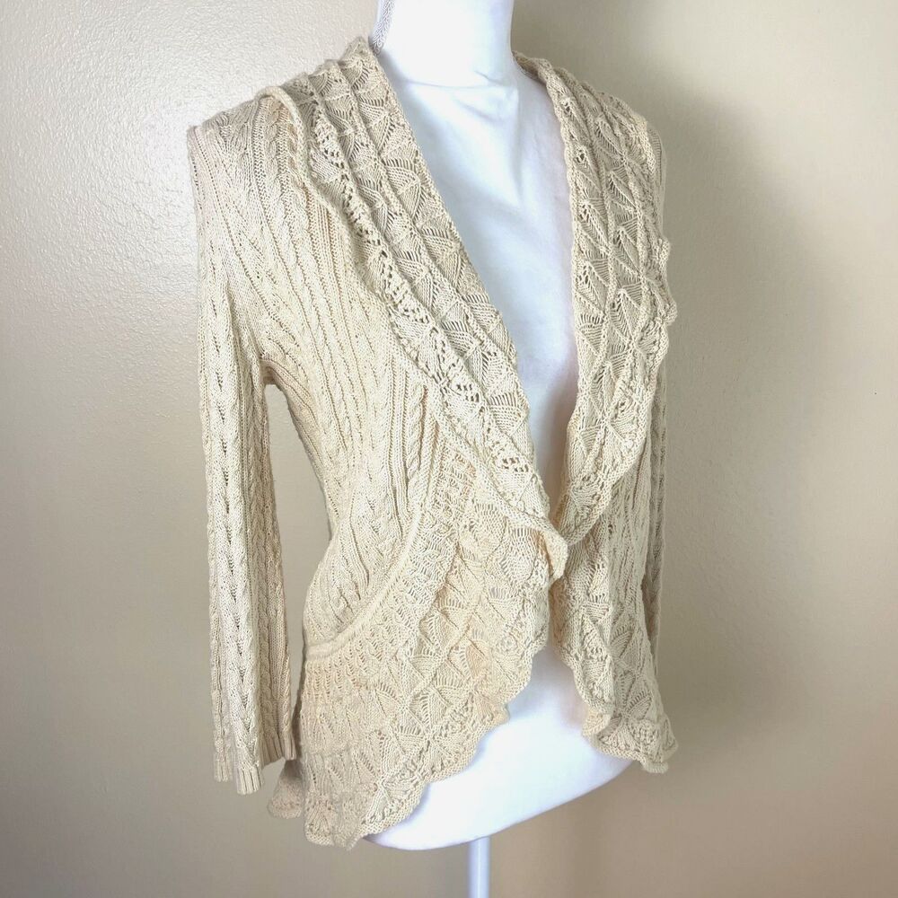 Ralph Lauren Ivory Cable Lace Knit Cardigan S Boho Cottagecore Romantic Sweater - Picture 3 of 16